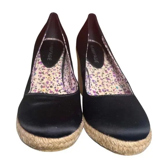 Rampage Matilda Black Espadrille Wedge Heels 7M summer wedge Jute Platform beach - Picture 5 of 11